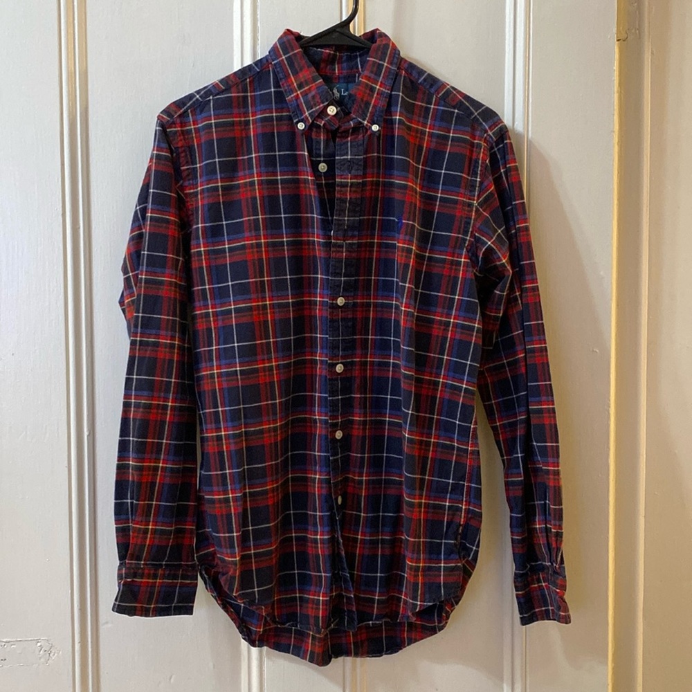 Ralph Lauren Red and Navy Plaid Button-Down Shirt
